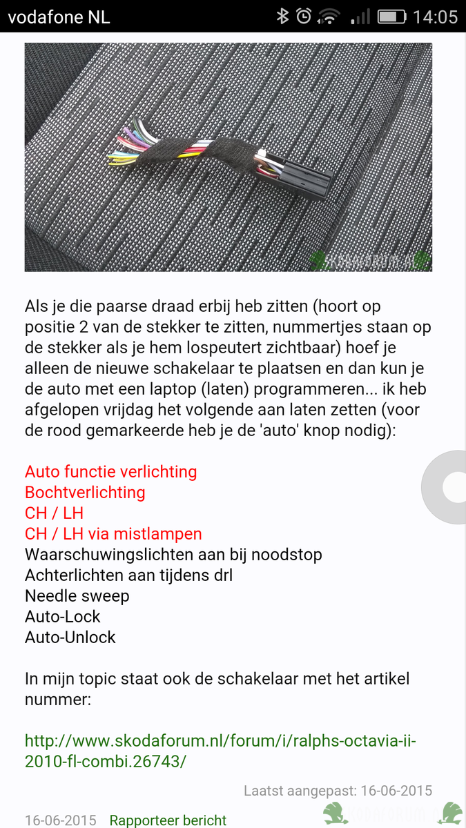 Bedrading  auto schakelaar